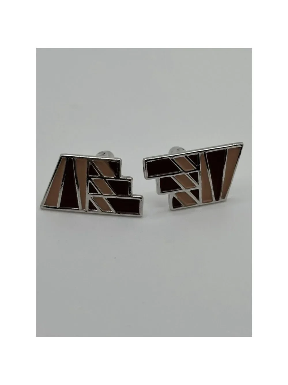 Vintage Light Brown / Dark Brown Enamel Geometric Cufflinks Speidel